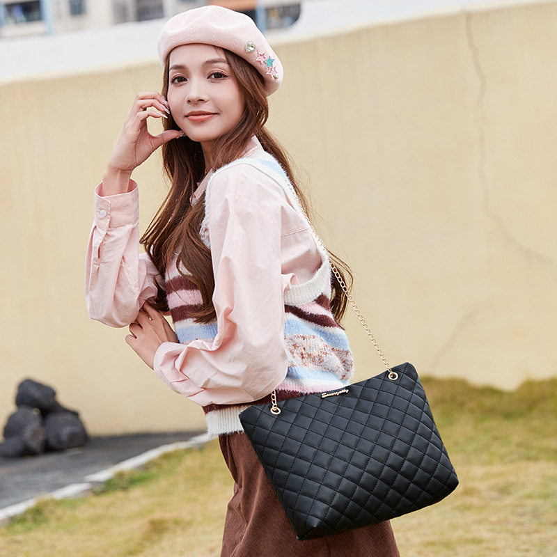 菱格链条大托特包大容量单肩包时尚百搭购物袋简约手提包妈咪女包,淘宝优惠券,粉丝福利购,淘宝优惠卷