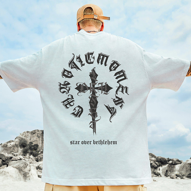 2025重磅潮牌宽松T恤美式短袖五分半袖纯棉国潮大码男装夏季男款 - 图1