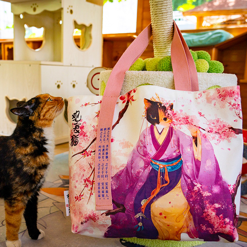 观复猫古风帆布袋文创古画手绘插画收纳手提袋