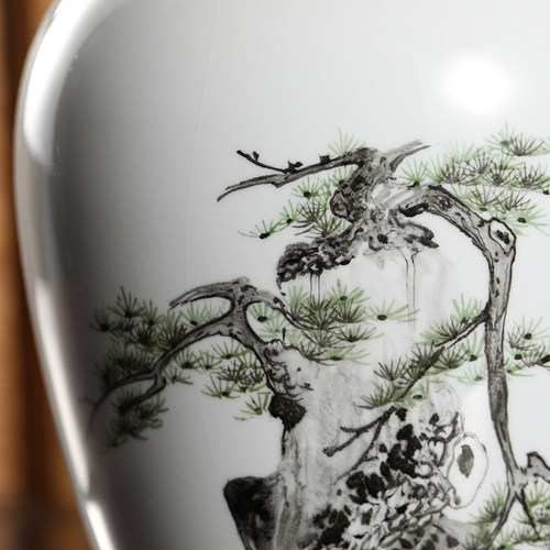 观复手绘粉彩松鹤茶叶罐 手工银钉锔瓷景德镇陶瓷密封高端礼盒 - 图0