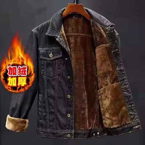 秋冬牛仔外套百搭加厚潮牛仔衣加绒大码男装上衣服秋装男夹克外穿 - 图1