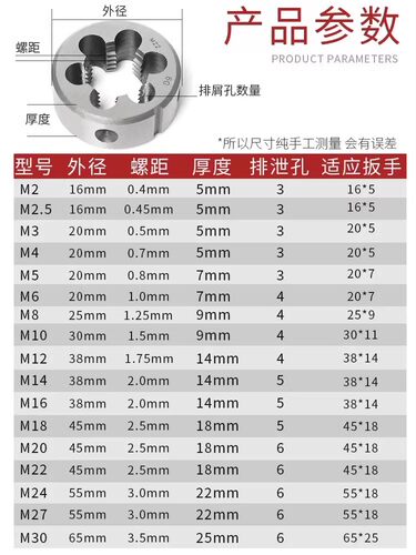 圆板牙细牙手动螺纹套丝机M1M2M3M4M5M6M8M10M12M14M20可非标定做-图2