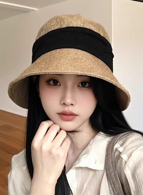 夏季新款日系棉麻渔夫帽百搭户外出行防晒遮阳帽可折叠显脸小帽子