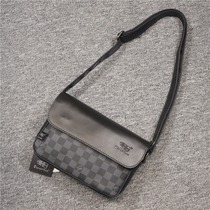 Hong Kong It Fashion Plaid Mens Single Shoulder Bag Casual Genuine Leather Postman Diagonal Satchel Bull Leather Backpack