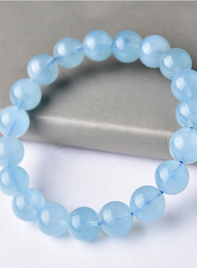 海蓝宝手串女男6-16mm冰种魔鬼蓝原石蓝色水晶玉石珠子散珠手链