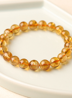 天然黄水晶手链女款7-14mm巴西暴力黄塔晶珠子散珠黄色串珠手串