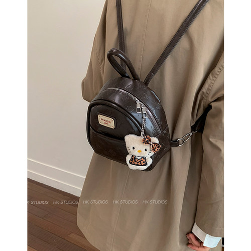 复古可爱压花双肩小包包女式2025新款秋冬高级感韩系时尚通勤背包 - 图1