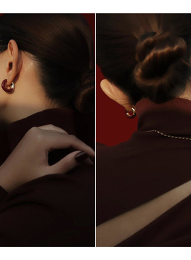 Ag法式风爱心小狗镶钻项链耳钉女