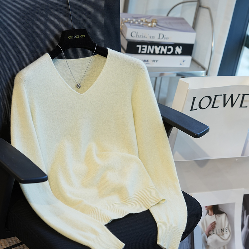 虫小小 羊绒羊毛无缝一体V领针织衫女毛衣内搭打底衫秋季新款A67A - 图2