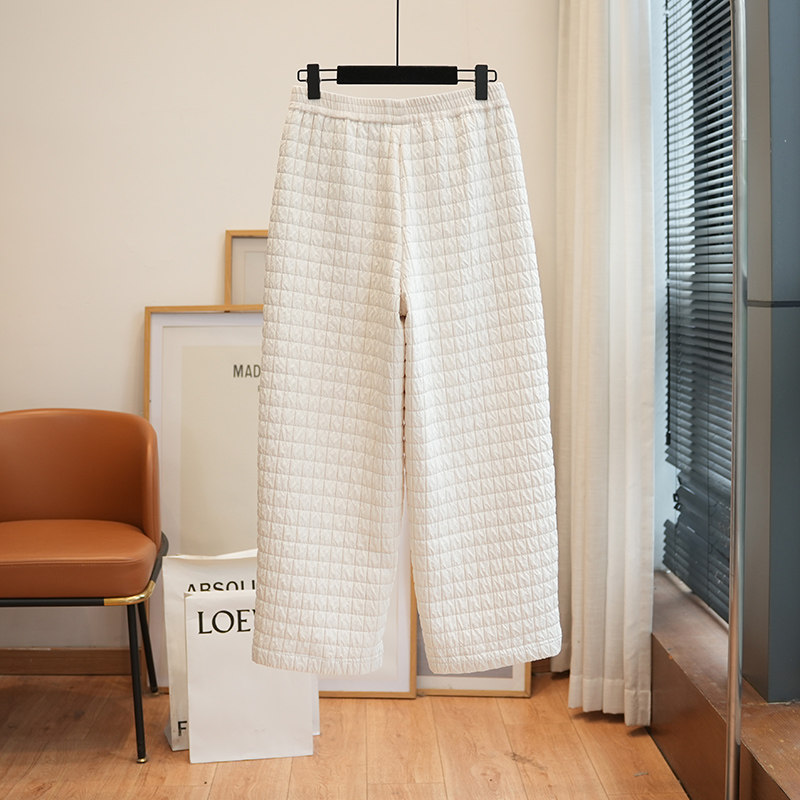 虫小小 肌理感慵懒松弛高腰宽松阔腿保暖棉裤女休闲长裤冬季A81P,淘宝优惠券,粉丝福利购,淘宝优惠卷