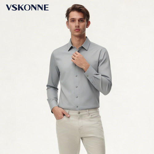【免烫】VSKONNE威斯康尼男长袖衬衫多色00%棉200支通勤休闲衬 - 图2