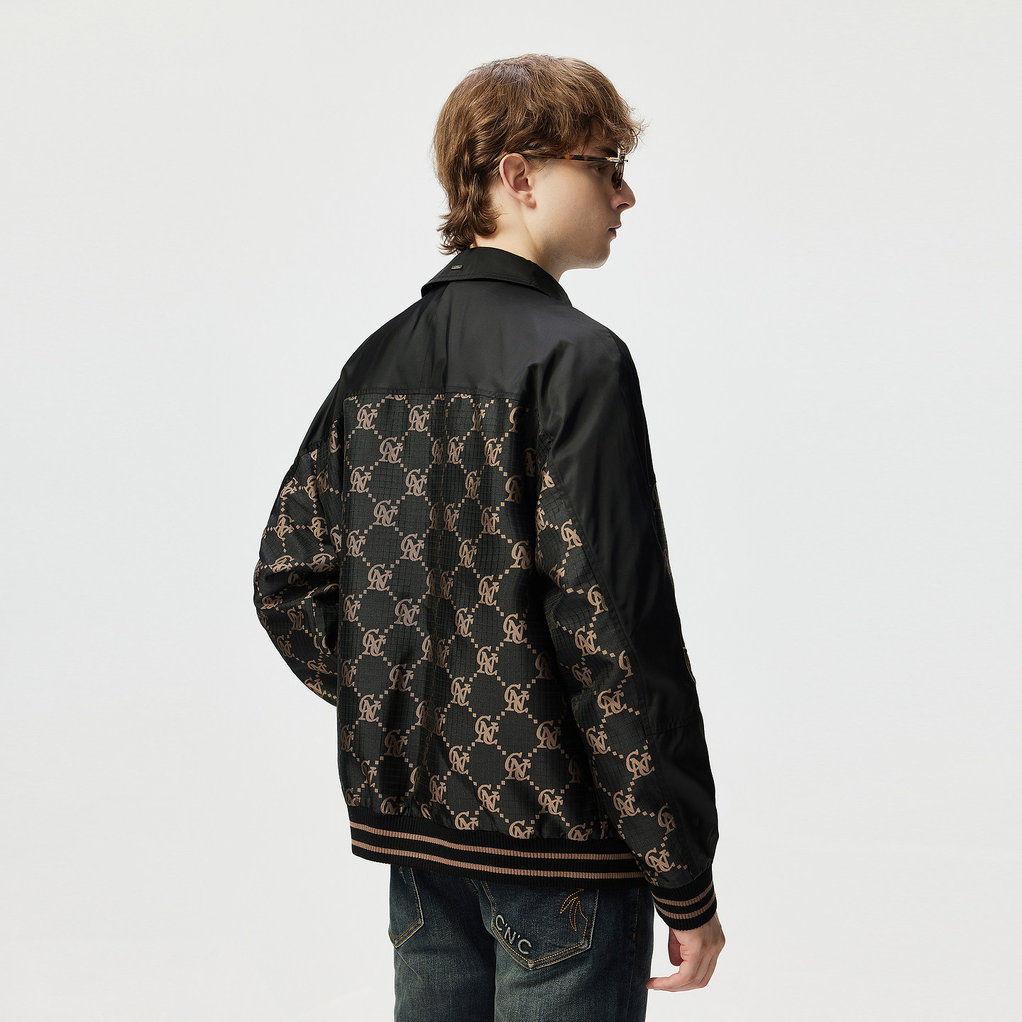 CNC男装25秋季新款品牌logo提花拼接字母绣花轻奢翻领夹克外套男,淘宝优惠券,粉丝福利购,淘宝优惠卷