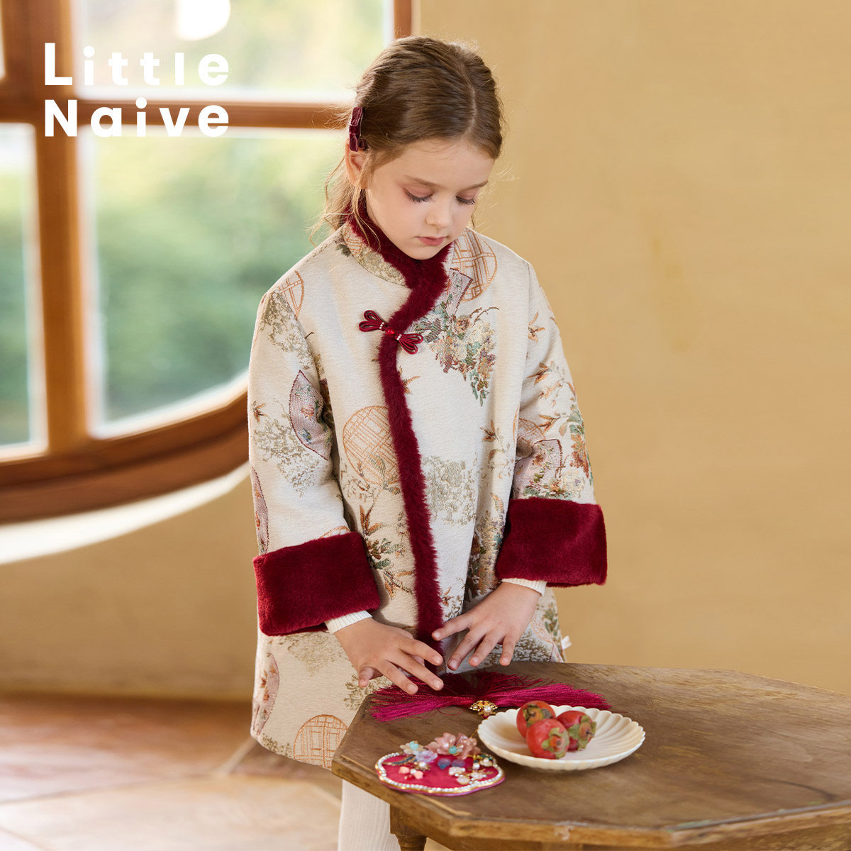 LittleNaive女童新中式外套新年冬装拜年服儿童国风夹棉大衣保暖,淘宝优惠券,粉丝福利购,淘宝优惠卷
