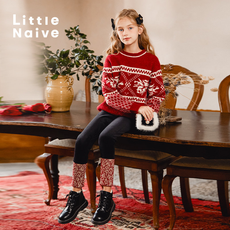 LittleNaive儿童打底裤秋冬新款修身外穿保暖裤子女童加绒休闲裤,淘宝优惠券,粉丝福利购,淘宝优惠卷