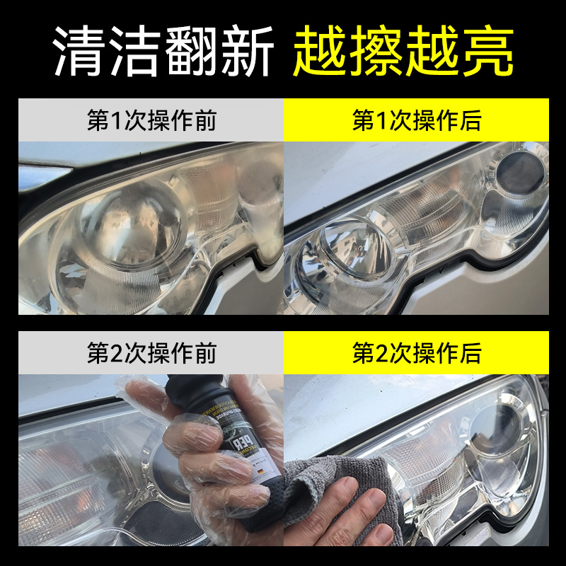 汽车大灯翻新修复液免打磨车灯氧化增亮发黄翻新清洗修复工具套装-图1