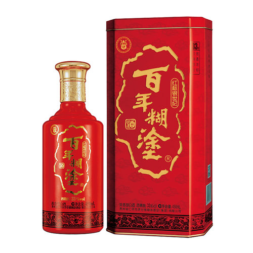 百年糊涂33度红瓶银世纪浓香型450ml*6瓶贵州高粱白酒整箱送礼装 - 图1