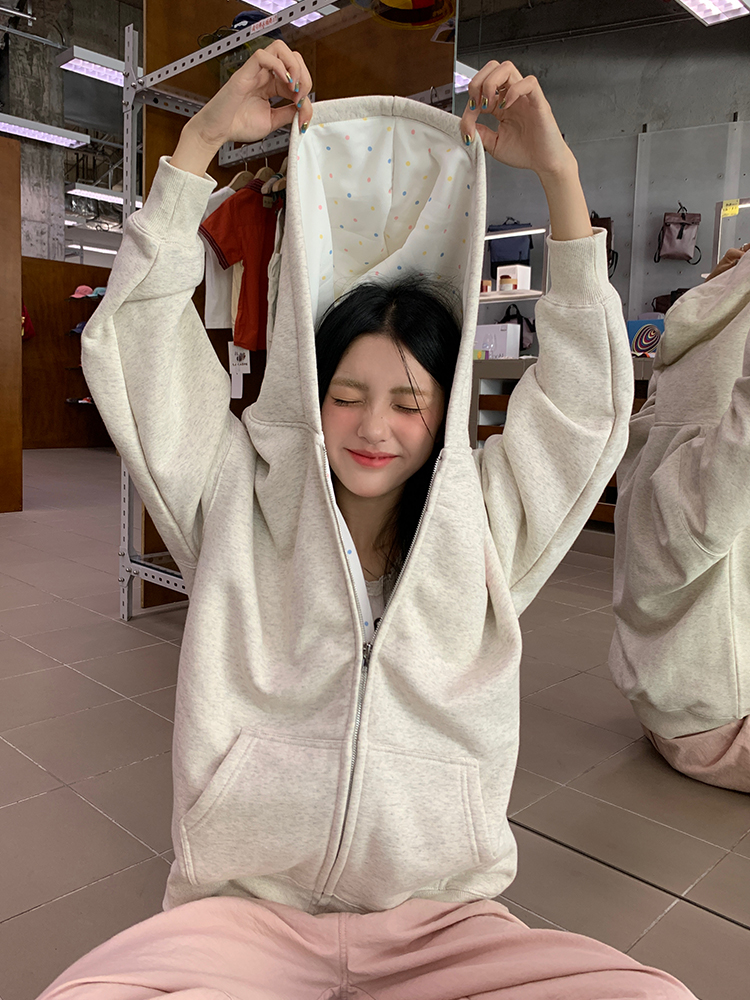 NVPVVA 秋冬彩虹波点内衬拉链帽衫国潮情侣加绒宽松外套