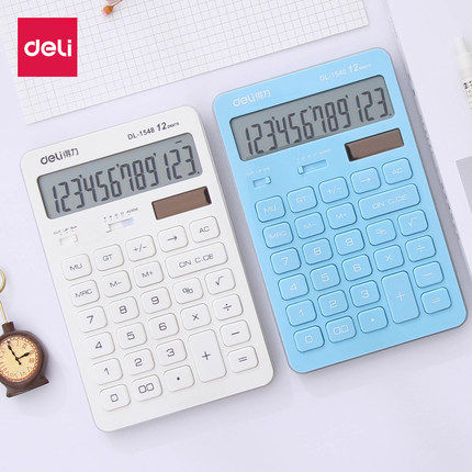 Deli calculator cute female students use color financial accounting computer simple dual power supply solar 12-digit fashionable decimal calculator 1548a
