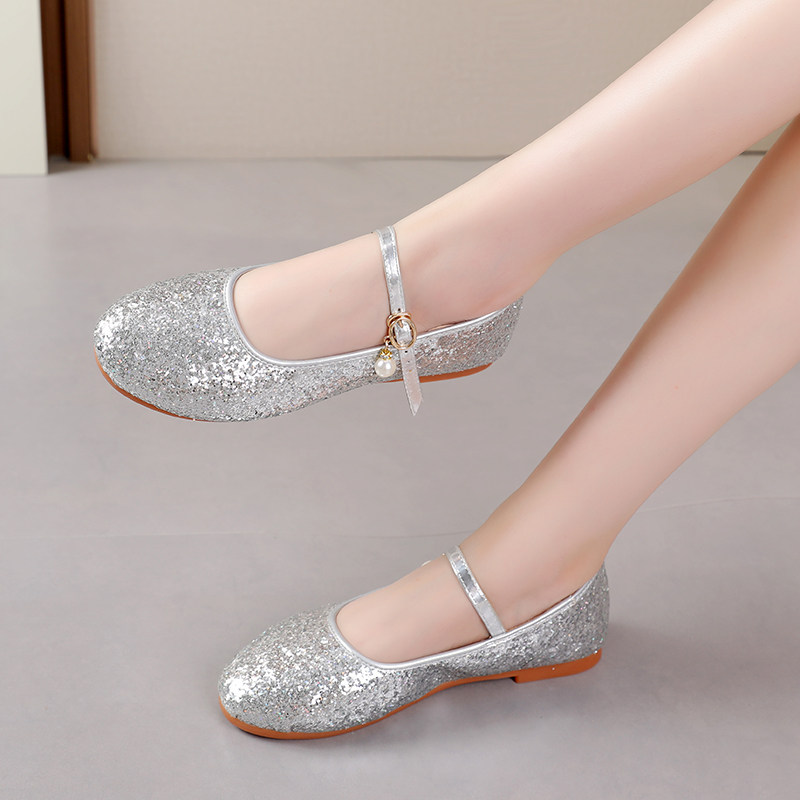 儿童平底软底鞋新款女童公主鞋学生银色合唱舞台演出鞋花童礼服鞋,淘宝优惠券,粉丝福利购,淘宝优惠卷