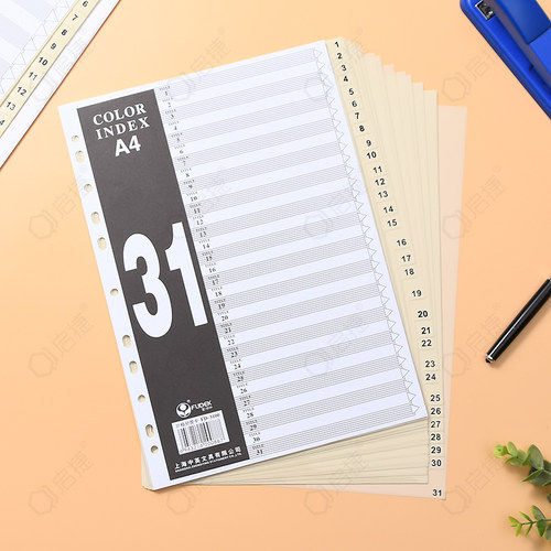 富得快A4分类纸21页活页分类索引纸索引页FD2100隔页纸1-21日分页文件夹配套指示标签人事资料档案塑料索引卡 - 图1