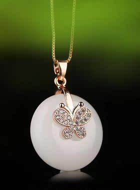 金丝玉925银蝴蝶飞舞百搭吊坠