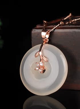 冰种水晶平安扣红白色银包玉