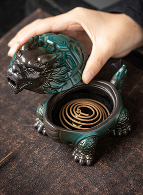 龙龟陶瓷盘香炉家用室内檀香沉香香薰炉中式禅意茶桌装饰熏香摆件