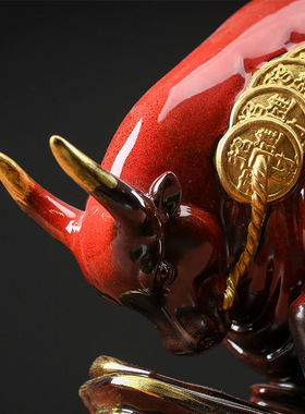 中式禅意陶瓷动物牛摆件家