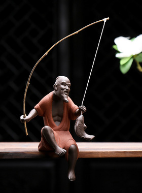 盆景姜太公钓鱼翁老头小摆