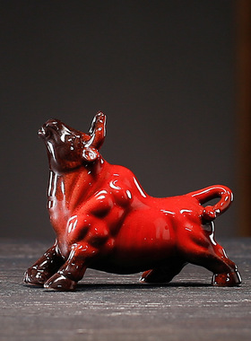吉祥物生肖牛礼品摆件牛气冲天创意陶瓷红色牛家居客厅招财