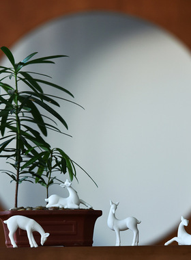 微景观盆小摆件鹿迷你陶