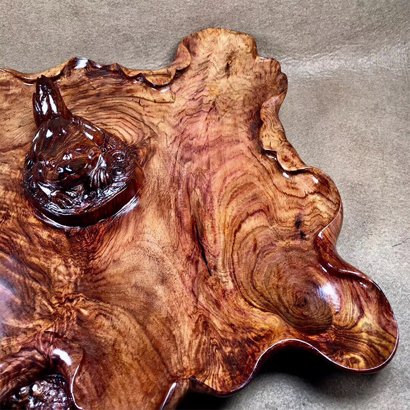 又见海南黄花梨瘤疤花水波纹纹茶几 又见摆件