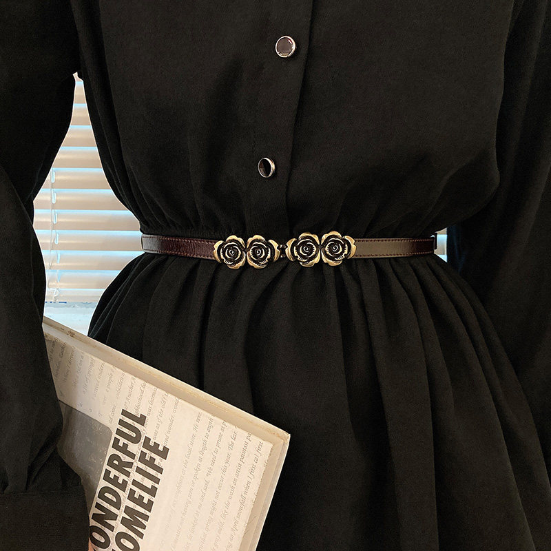 真皮腰带女装饰西装连衣裙细窄免打孔腰封复古玫瑰花毛衣百搭皮带,淘宝优惠券,粉丝福利购,淘宝优惠卷