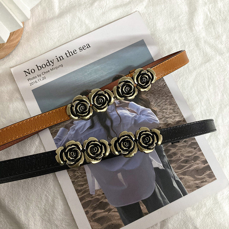 真皮腰带女装饰西装连衣裙细窄免打孔腰封复古玫瑰花毛衣百搭皮带,淘宝优惠券,粉丝福利购,淘宝优惠卷