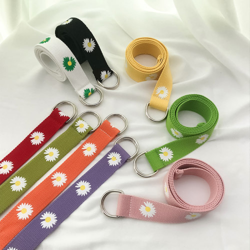 皮带女士网红同款印花朵帆布带简约百搭甜美小雏菊牛仔裤腰带潮流 - 图3