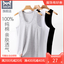 Cat mens mens vest white pure cotton thin strips of traceless damp harness crossbar sports training workwords loose old mans shirt