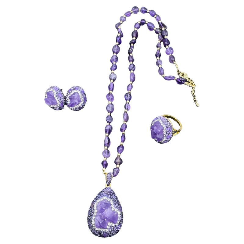 Natural amethyst cluster amethyst necklace ring earrings