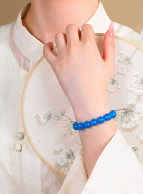 天然7A蓝玛瑙手链玉石小众简约男女2026本命年转运马年手串串珠