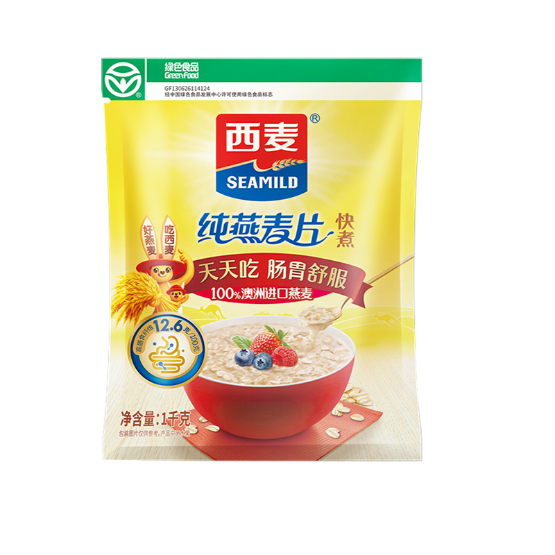 西麦即食/快煮原味燕麦片1kg*2袋无蔗糖添加全谷物绿色食品早餐