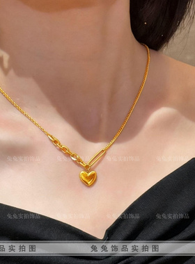 钛钢环环相扣爱心心相印AB链项链
