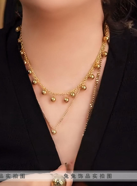 钛钢女轻奢圆球圆珠子情侣项链