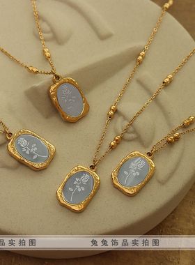 【钛钢不掉色】魔镜玫瑰小众复古项链设计精致百搭钛钢保色锁骨链