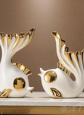 高档年有余招财鱼客厅电家视柜酒柜玄关装饰品摆件轻奢年搬迁乔礼