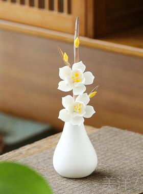 高档禅意新中式纯工陶瓷制梅花捏意家居手客厅茶室办公室桌面创小