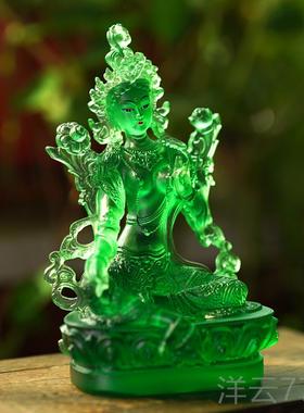 高档禅悦佛艺古法琉璃贴金绿度佛母多佛像彩绘观音菩萨礼家居摆件