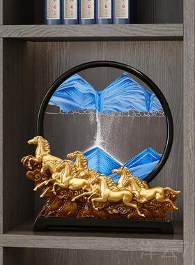 高档八骏马流沙画沙漏摆件家室居酒居客厅柜装饰品办公乔迁新开业