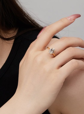 s925纯银锆石戒指女经典简约鹅黄色8*10mm白g色椭圆形戒指婚戒