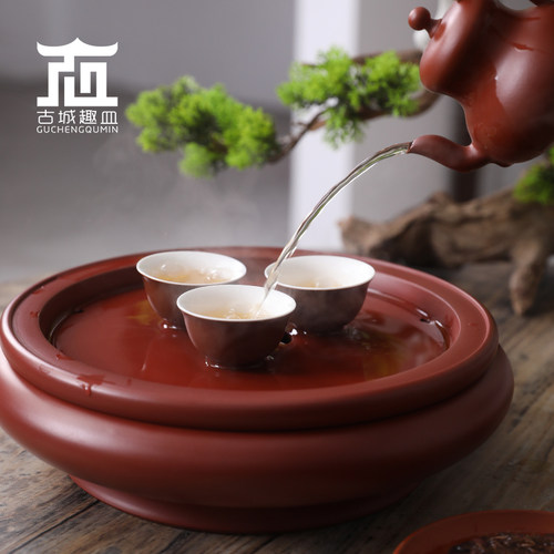 黄甲荣潮州传统手拉朱泥茶盘纯手工茶船家用壶承干泡茶海工夫茶池 - 图2