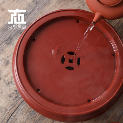 黄甲荣潮州传统手拉朱泥茶盘纯手工茶船家用壶承干泡茶海工夫茶池 - 图1
