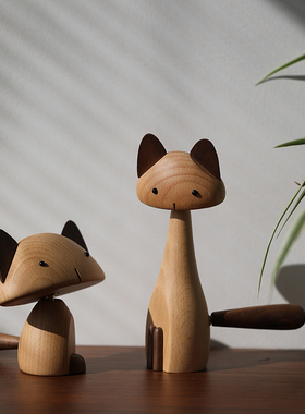 愫墨猫咪桌面摆件实木